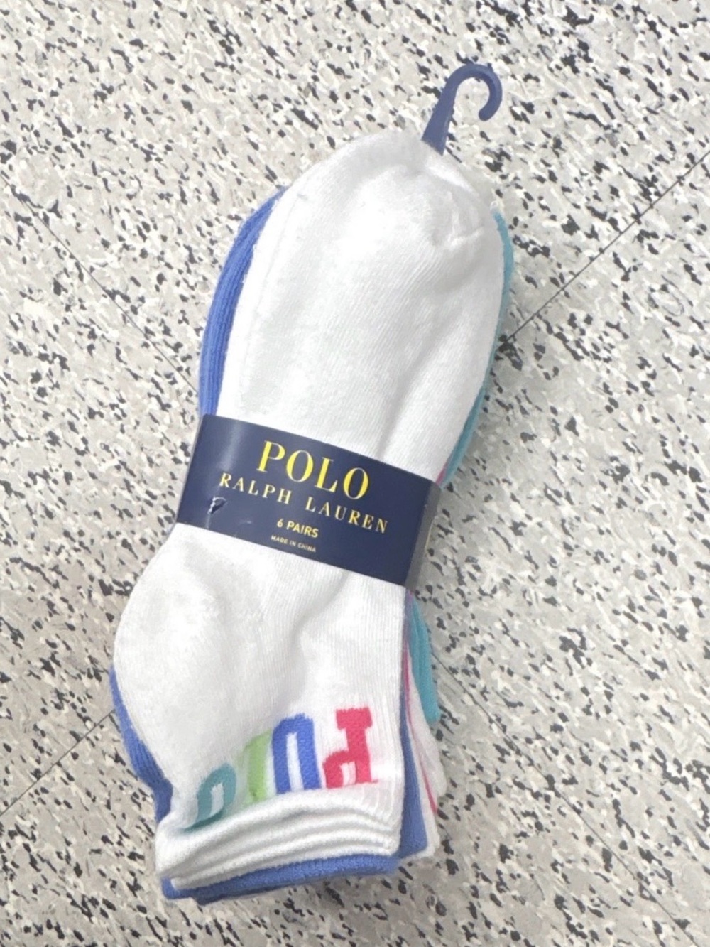 Polo by Ralph Lauren Low-Cut Socks in White with Blue and Multicolor Logo